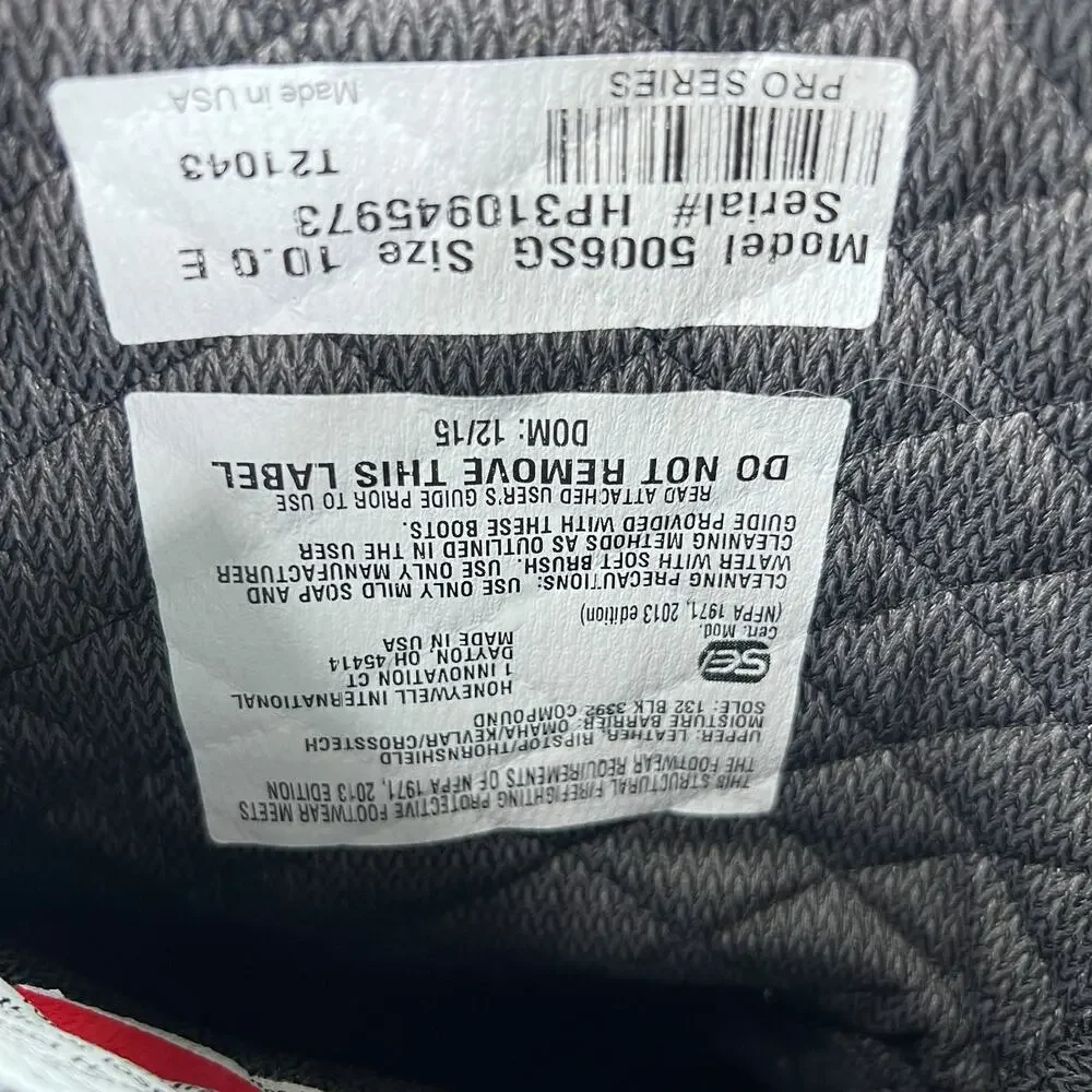Pro Warrington by Honeywell 5006SG Firefighter Steel Toe Bunker Boots Size 10 E